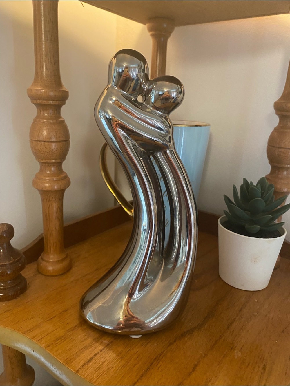 Contemporary Silver Embrace Ceramic Sculpture - Modern Home Art